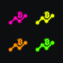 Bitcoin Connect Up Graphic four color glowing neon vector icon