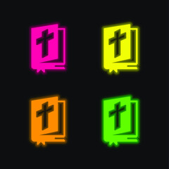 Obraz premium Bible four color glowing neon vector icon