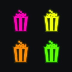 Box Of Popcorn four color glowing neon vector icon