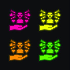 Boy four color glowing neon vector icon