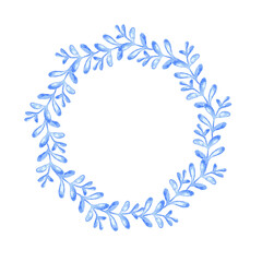 Blue floral wreath.Frame of a herbs.Watercolor hand drawn illustration.It can be used for greeting cards, posters, wedding cards.	