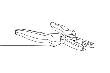 Continuous one line of plier in silhouette on a white background. Linear stylized.Minimalist.