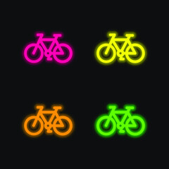 Fototapeta premium Bicycle four color glowing neon vector icon