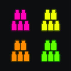 Obraz premium Bottles Game four color glowing neon vector icon