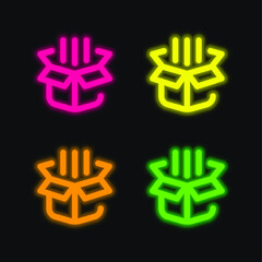 Box four color glowing neon vector icon