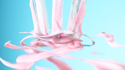 Mixing delicious melted pink cream with a whisk, close-up macro shot.