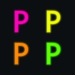 Botswana Pula Currency Sign four color glowing neon vector icon