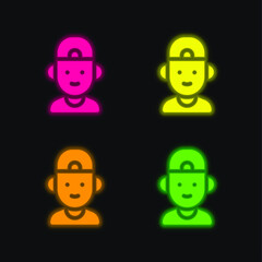 Boy four color glowing neon vector icon