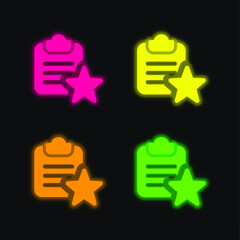 Bookmark four color glowing neon vector icon