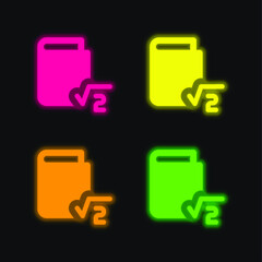 Book four color glowing neon vector icon