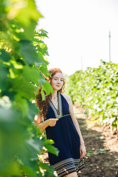 Red hair woman in the summer locations