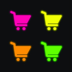 Big Shopping Cart four color glowing neon vector icon