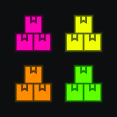 Boxes four color glowing neon vector icon