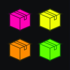 Box four color glowing neon vector icon