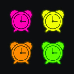 Big Alarm Clock four color glowing neon vector icon