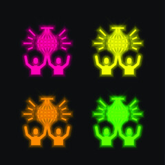 Birthday And Party four color glowing neon vector icon