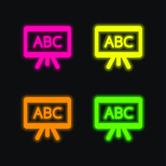 ABC four color glowing neon vector icon