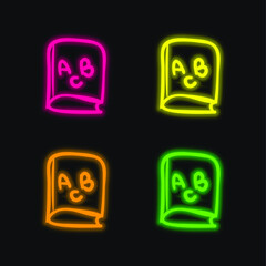 ABC Educational Book four color glowing neon vector icon