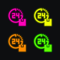 24 Hours Delivery four color glowing neon vector icon
