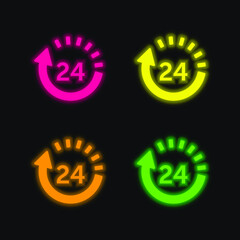24 Hours Delivery four color glowing neon vector icon