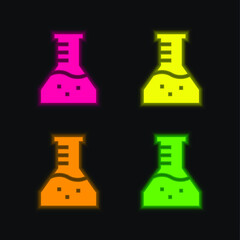 Beaker four color glowing neon vector icon