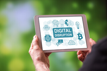 Digital disruption concept on a tablet
