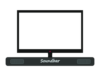 Grafika przedstawiająca telewizor LCD wraz z głośnikiem zewnętrznym, tak zwanym soundbarem. - obrazy, fototapety, plakaty