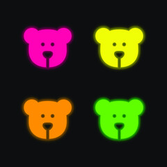 Bear four color glowing neon vector icon