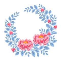 Hand drawn winter peony flower frame and wreath vector illustration arrangement