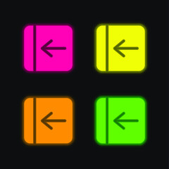 Back Arrow Solid Square Button four color glowing neon vector icon