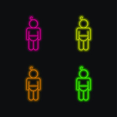 Baby Wearing Diaper Outline four color glowing neon vector icon