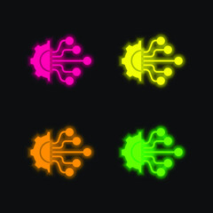 Artificial Intelligence four color glowing neon vector icon