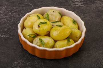 Young boiled potato in the bowl
