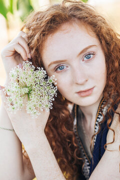 Red hair woman in the summer locations