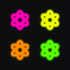 Fototapeta premium Atom four color glowing neon vector icon