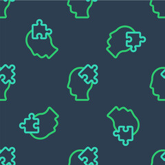 Line Solution to the problem in psychology icon isolated seamless pattern on blue background. Puzzle. Therapy for mental health. Vector