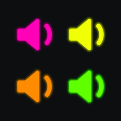 Audio Filled Speaker Of Interface four color glowing neon vector icon