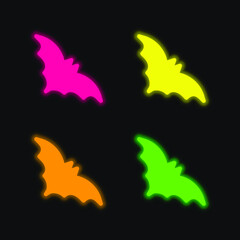 Bat four color glowing neon vector icon