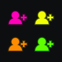 Add User four color glowing neon vector icon