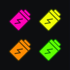 Battery four color glowing neon vector icon