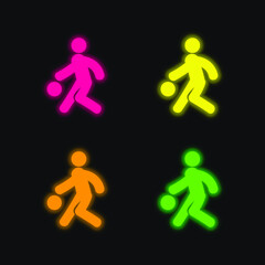 Basketball Player four color glowing neon vector icon