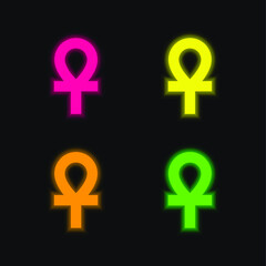 Ankh four color glowing neon vector icon
