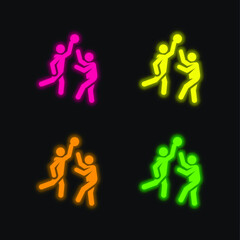 Basketball four color glowing neon vector icon