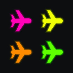 Obraz premium Aeroplane four color glowing neon vector icon