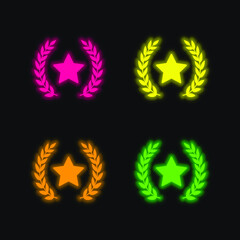 Obraz premium Award Symbol four color glowing neon vector icon