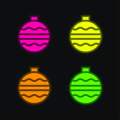 Bauble four color glowing neon vector icon