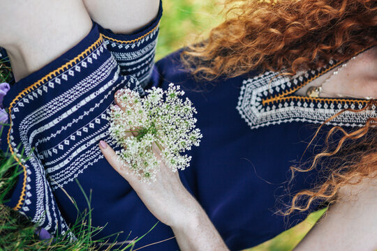 Red hair woman in the summer locations