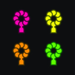 Beads four color glowing neon vector icon