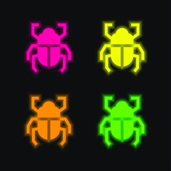 Obraz premium Beetle four color glowing neon vector icon
