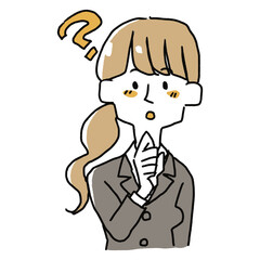 疑問に思っているスーツの女性